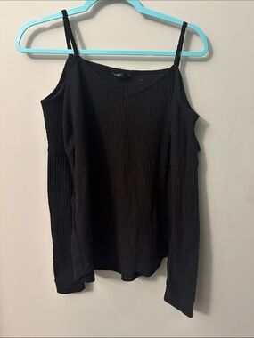 SHEIN Black Ribbed Cold-Shoulder Tank Top